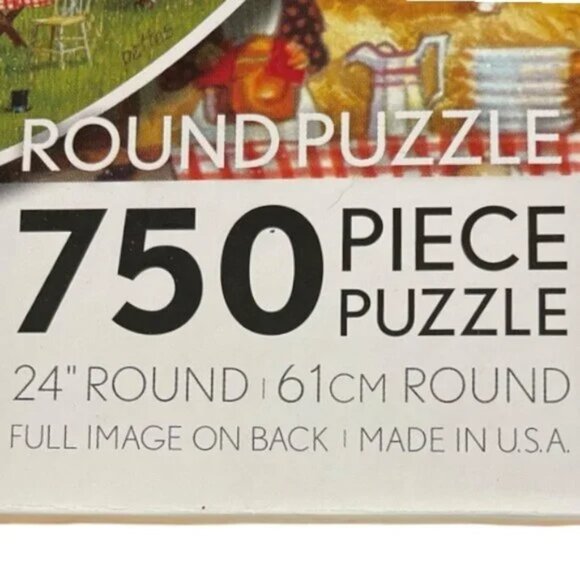 NIB ROUND JIGSAW PUZZLE 750 piece Fall season Bob Pettes Americana harvest scene - Picture 4 of 11